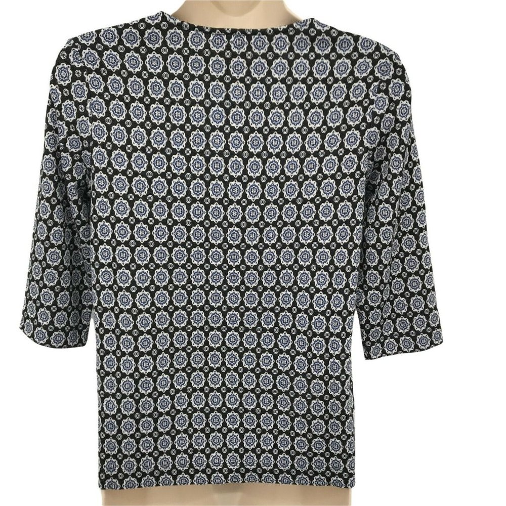 J. Jill Womens 3/4 Sleeves Crew Neck Pullover Black Printed Blouse Top Size XSP - Picture 2 of 8